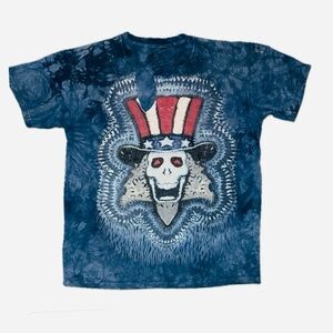 Distressed Grateful Dead Uncle Sam Skull Patriotic Blue Tie Dyed The Mountain- L